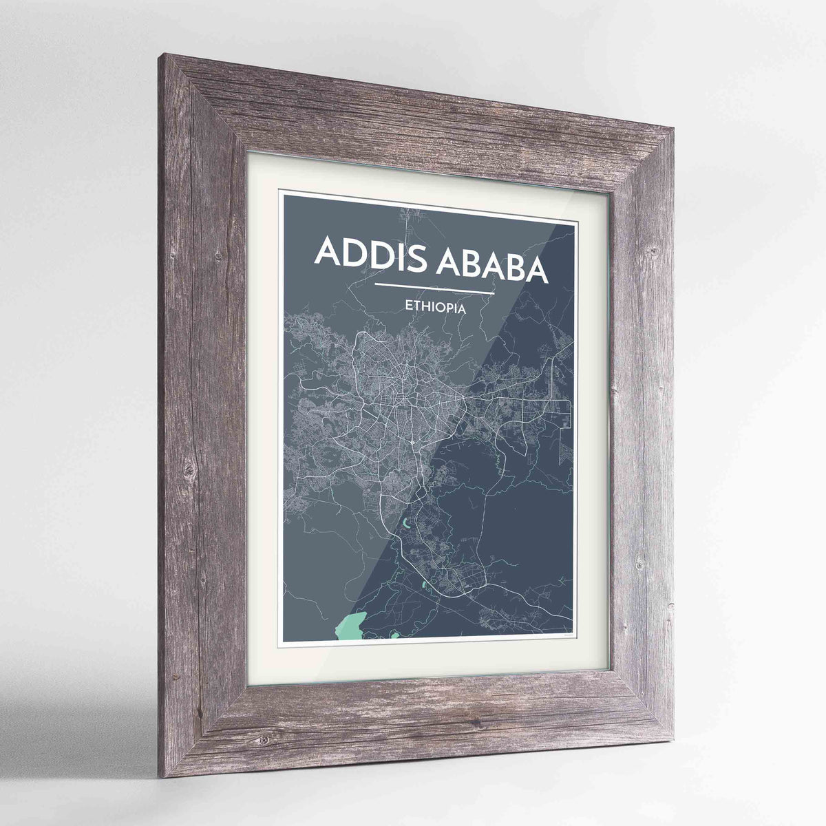 Framed Addis Ababa Map Art Print 24x36&quot; Western Grey frame Point Two Design Group