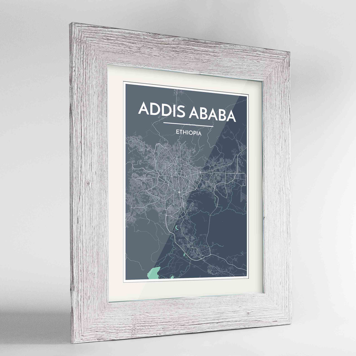 Framed Addis Ababa Map Art Print 24x36&quot; Western White frame Point Two Design Group