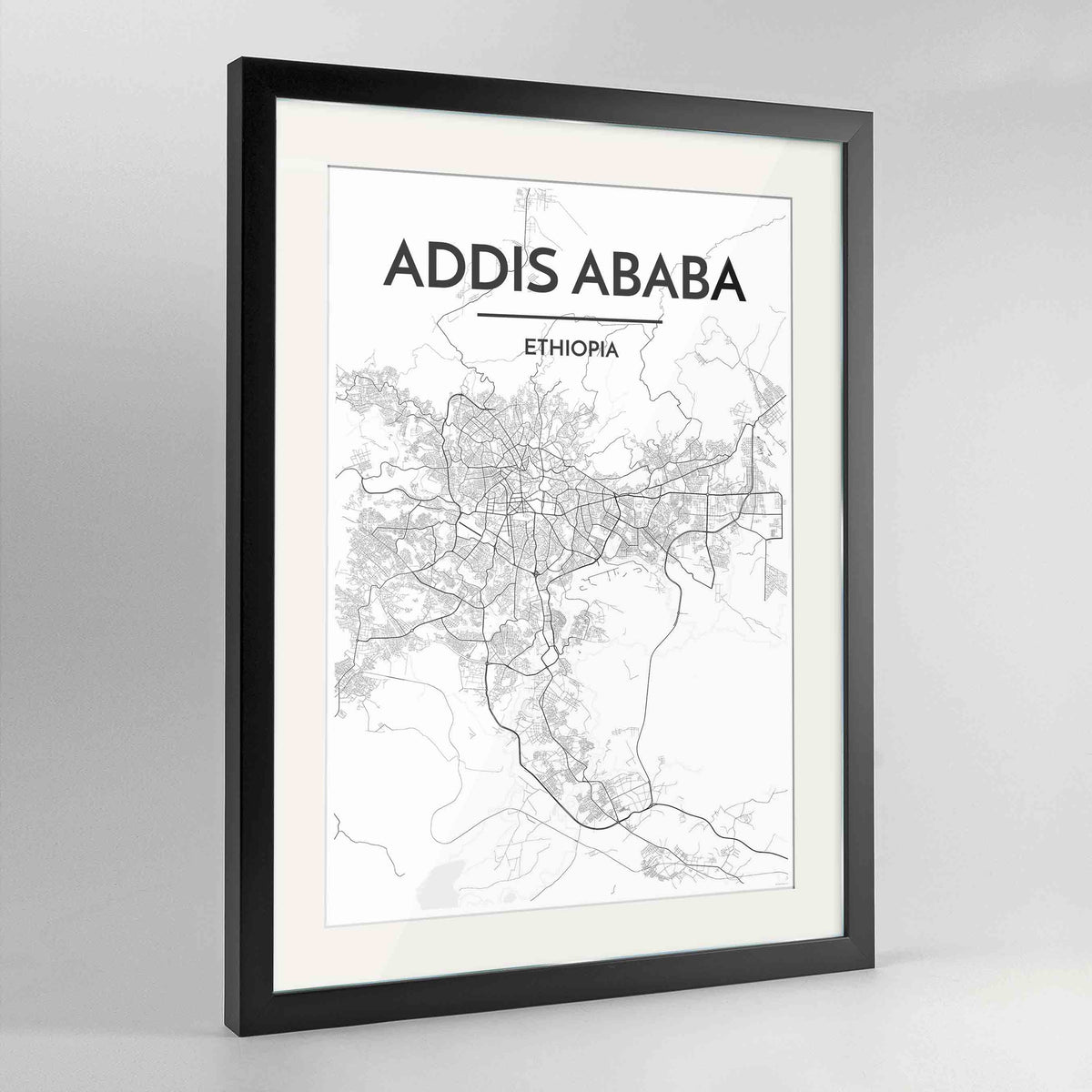 Framed Addis Ababa Map Art Print 24x36&quot; Contemporary Black frame Point Two Design Group