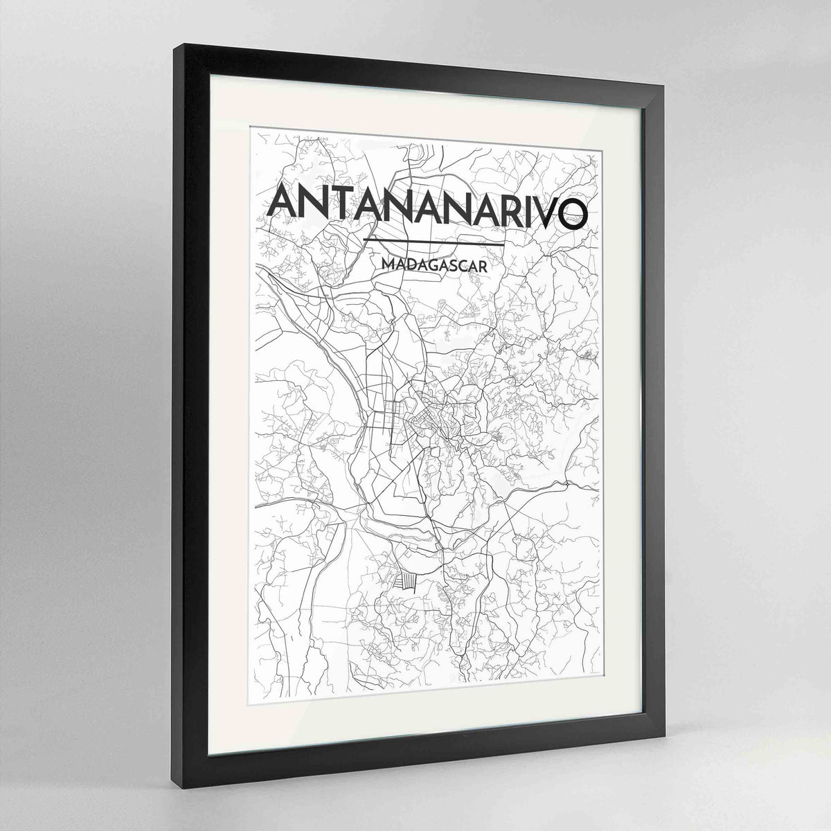 Framed Antananarivo Map Art Print 24x36&quot; Contemporary Black frame Point Two Design Group