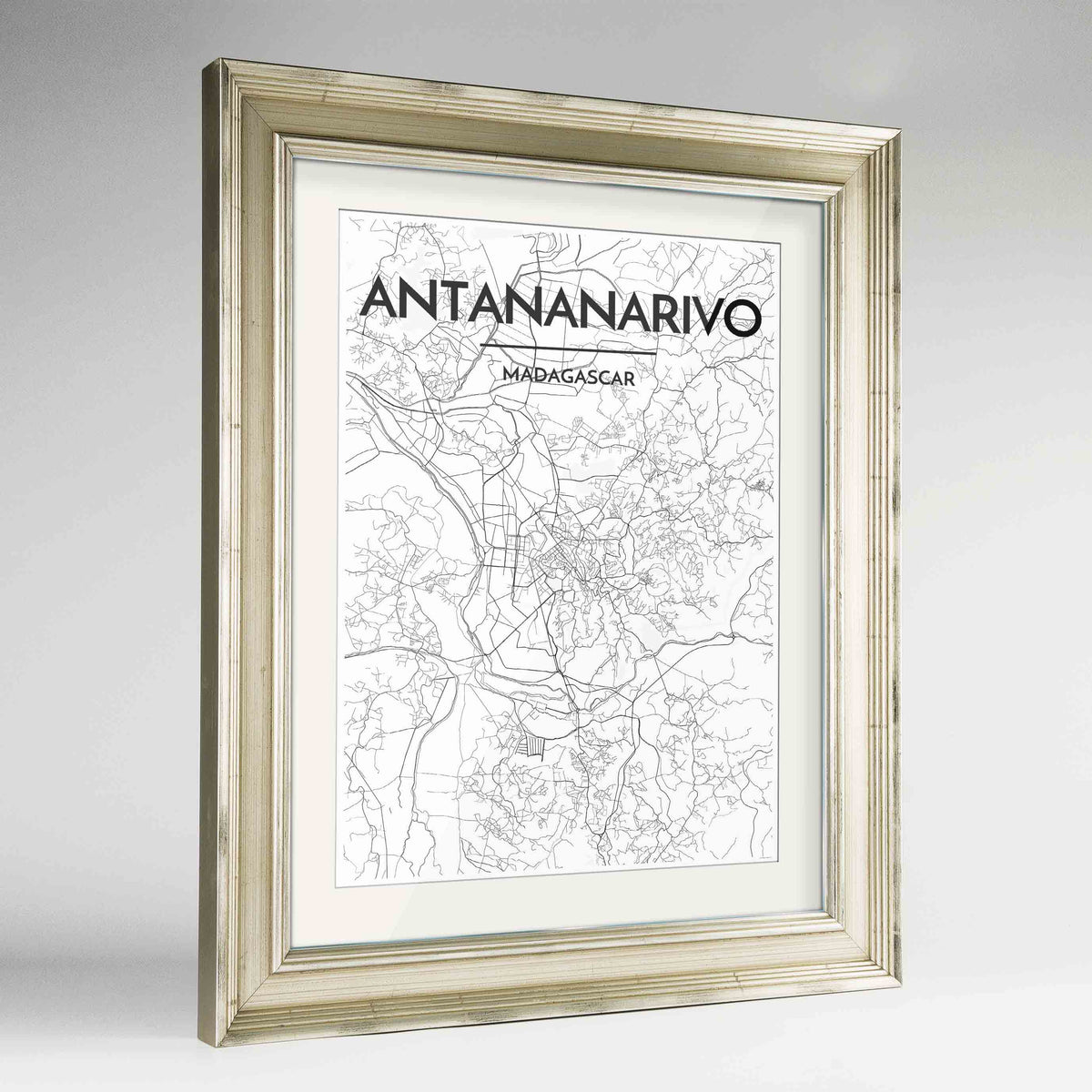 Framed Antananarivo Map Art Print 24x36&quot; Champagne frame Point Two Design Group