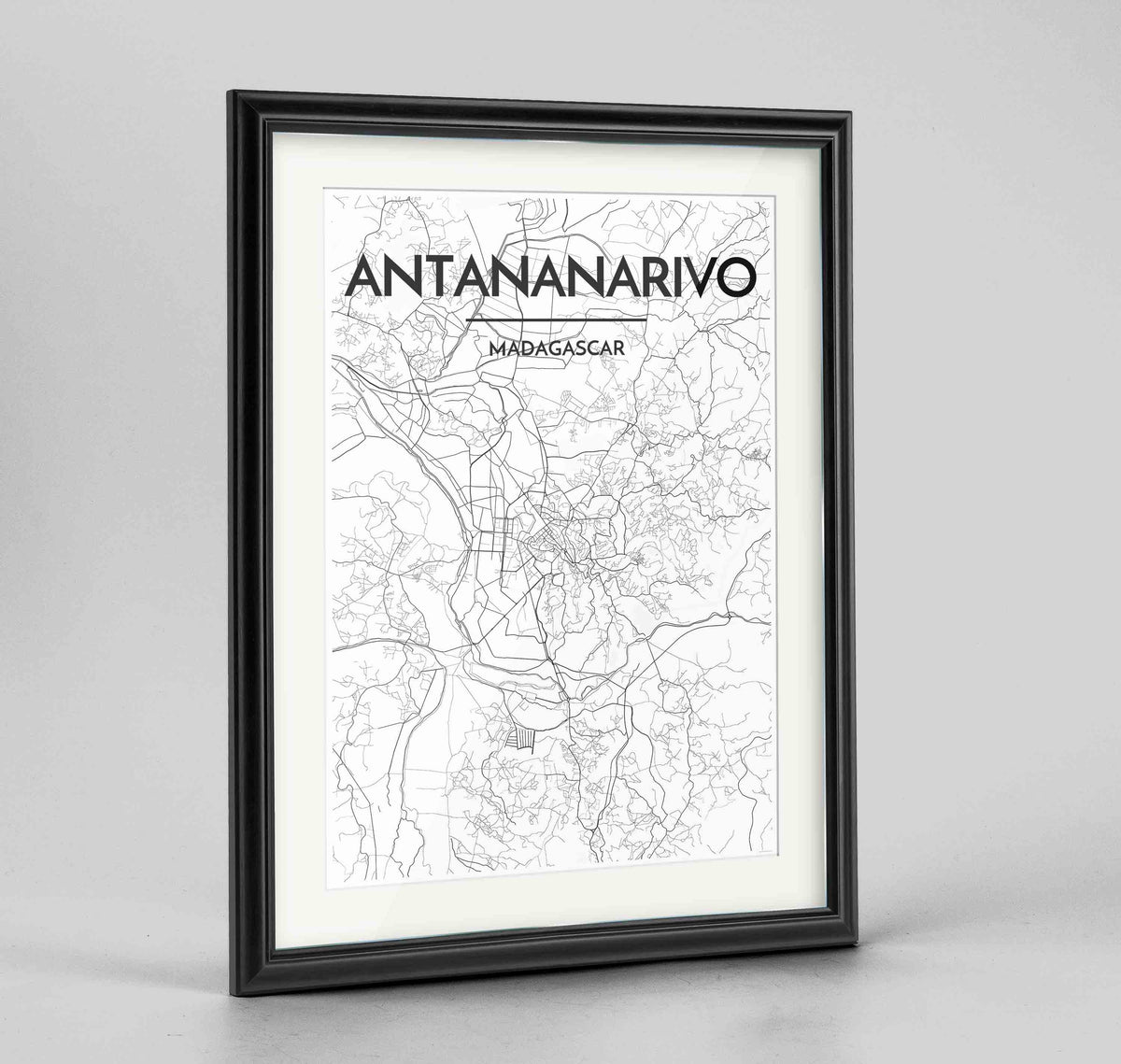 Framed Antananarivo Map Art Print 24x36&quot; Traditional Black frame Point Two Design Group