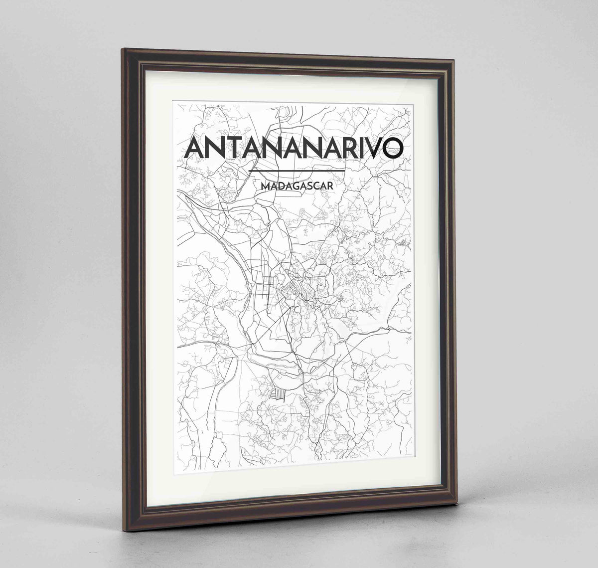 Framed Antananarivo Map Art Print 24x36&quot; Traditional Walnut frame Point Two Design Group