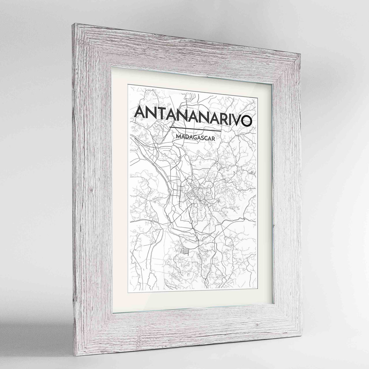 Framed Antananarivo Map Art Print 24x36&quot; Western White frame Point Two Design Group