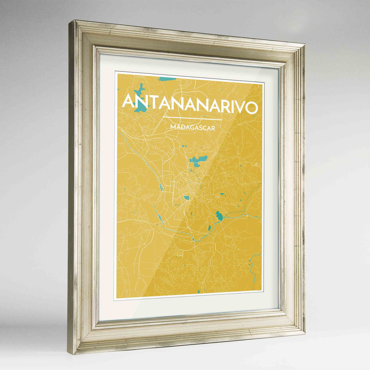 Framed Antananarivo Map Art Print 24x36&quot; Champagne frame Point Two Design Group