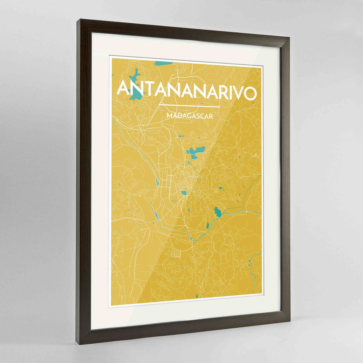 Framed Antananarivo Map Art Print 24x36&quot; Contemporary Walnut frame Point Two Design Group