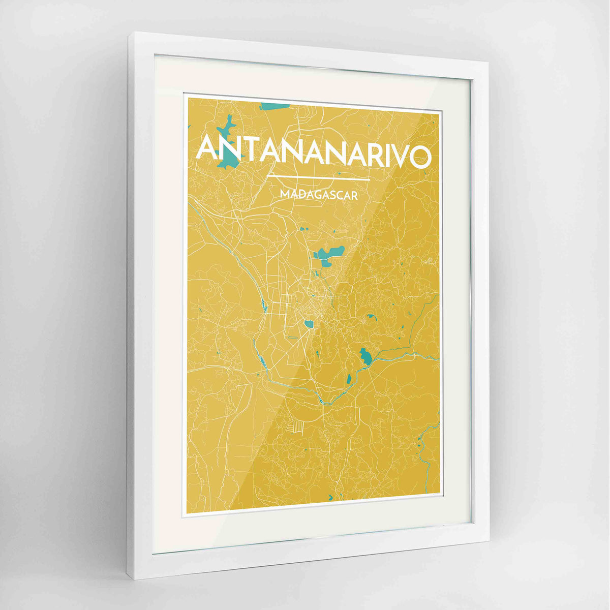 Framed Antananarivo Map Art Print 24x36&quot; Contemporary White frame Point Two Design Group