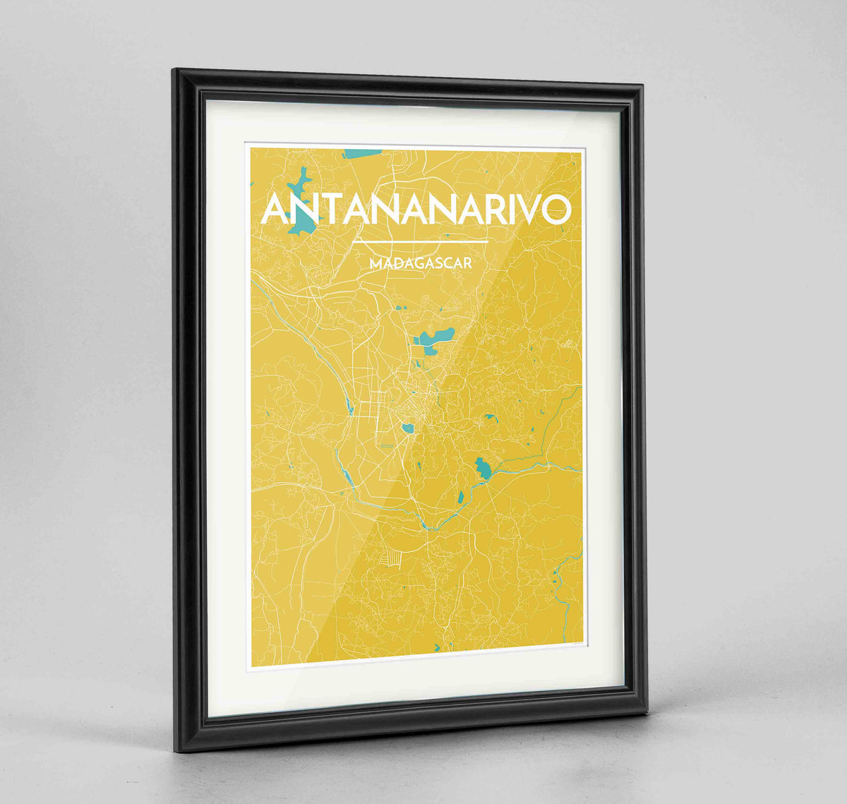 Framed Antananarivo Map Art Print 24x36&quot; Traditional Black frame Point Two Design Group
