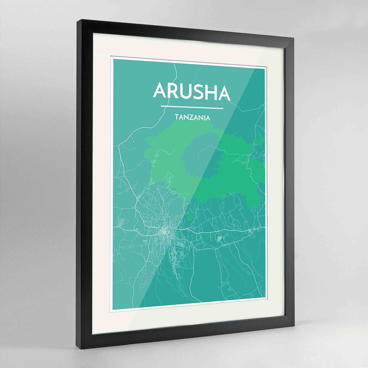 Framed Arusha Map Art Print 24x36&quot; Contemporary Black frame Point Two Design Group