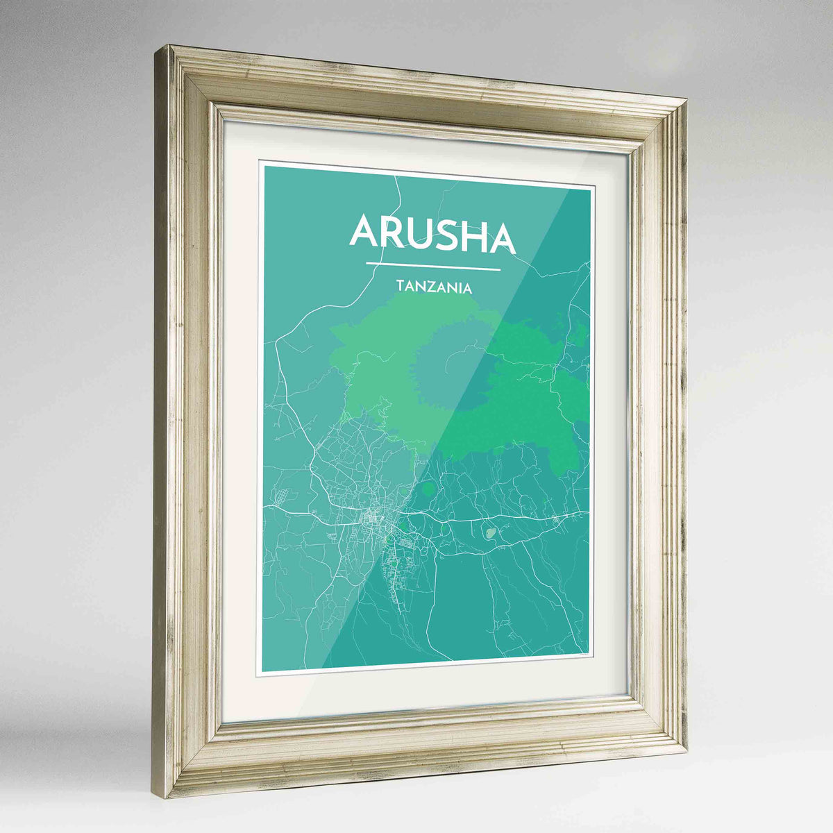 Framed Arusha Map Art Print 24x36&quot; Champagne frame Point Two Design Group