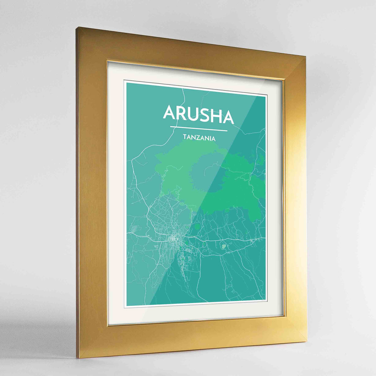 Framed Arusha Map Art Print 24x36&quot; Gold frame Point Two Design Group