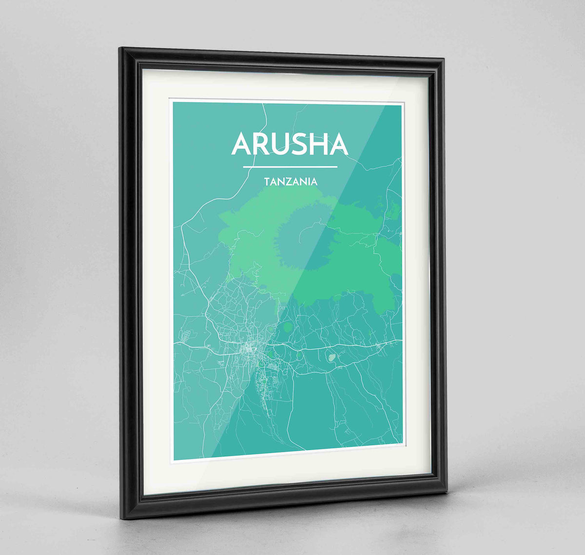 Framed Arusha Map Art Print 24x36&quot; Traditional Black frame Point Two Design Group