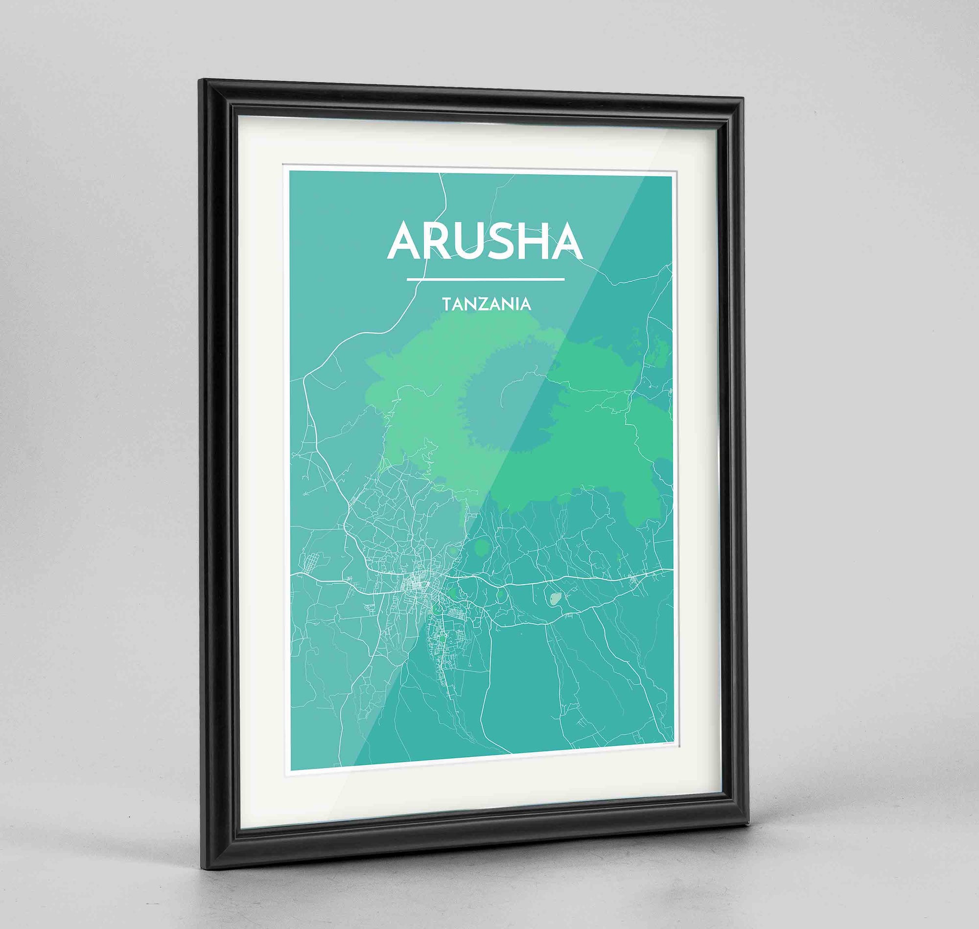 Framed Arusha Map Art Print 24x36" Traditional Black frame Point Two Design Group