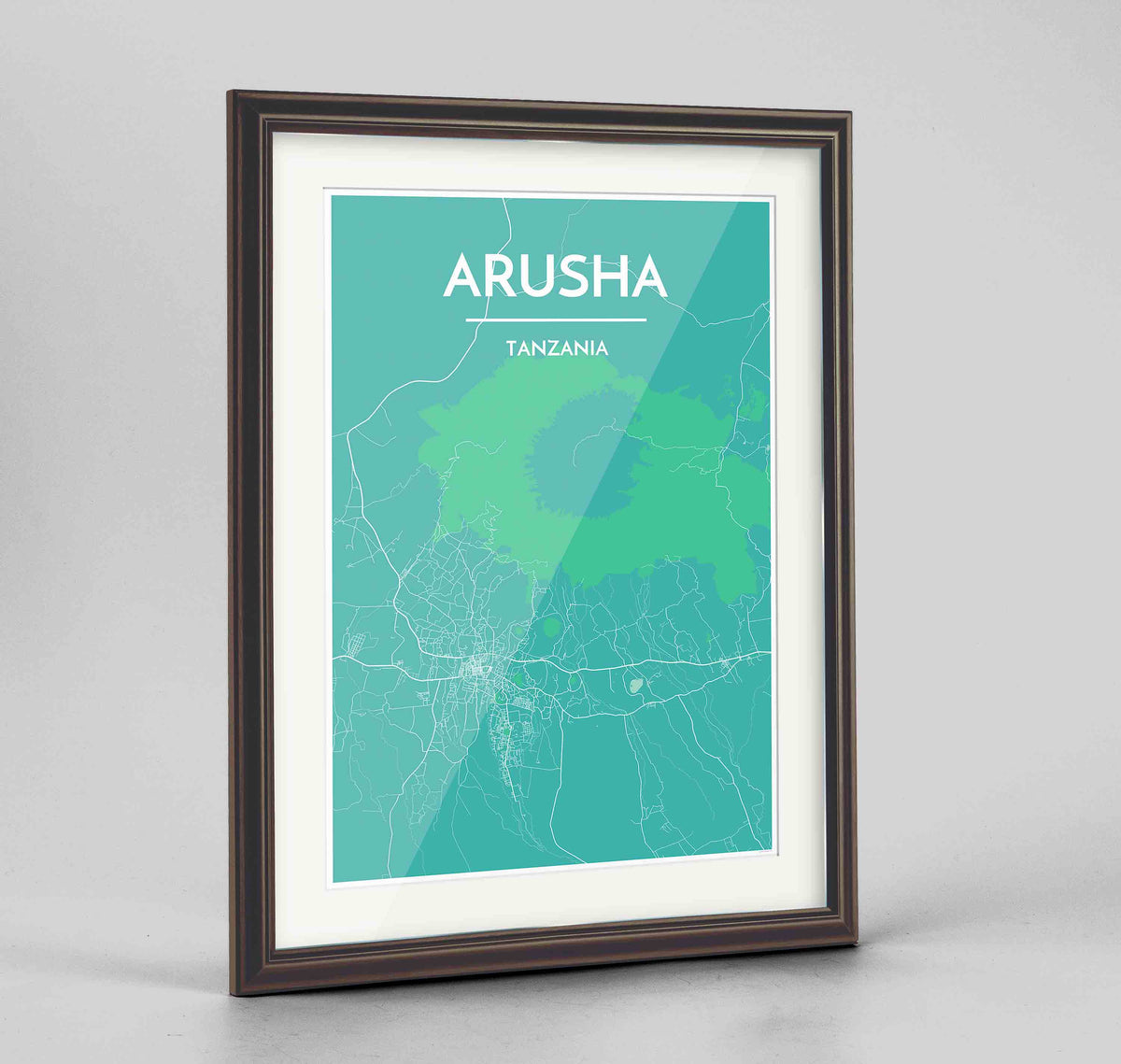 Framed Arusha Map Art Print 24x36&quot; Traditional Walnut frame Point Two Design Group