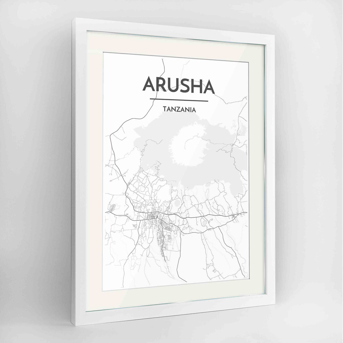 Framed Arusha Map Art Print 24x36&quot; Contemporary White frame Point Two Design Group