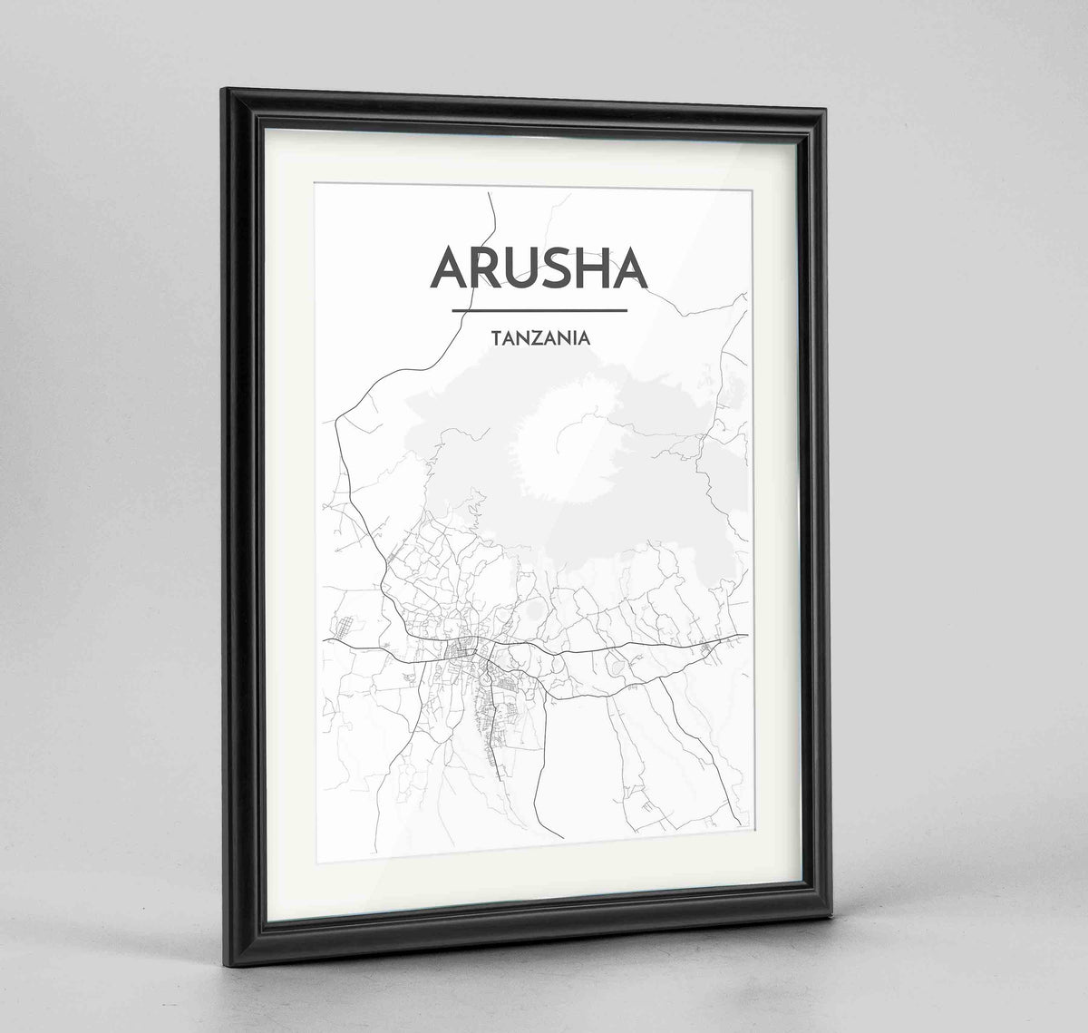 Framed Arusha Map Art Print 24x36&quot; Traditional Black frame Point Two Design Group