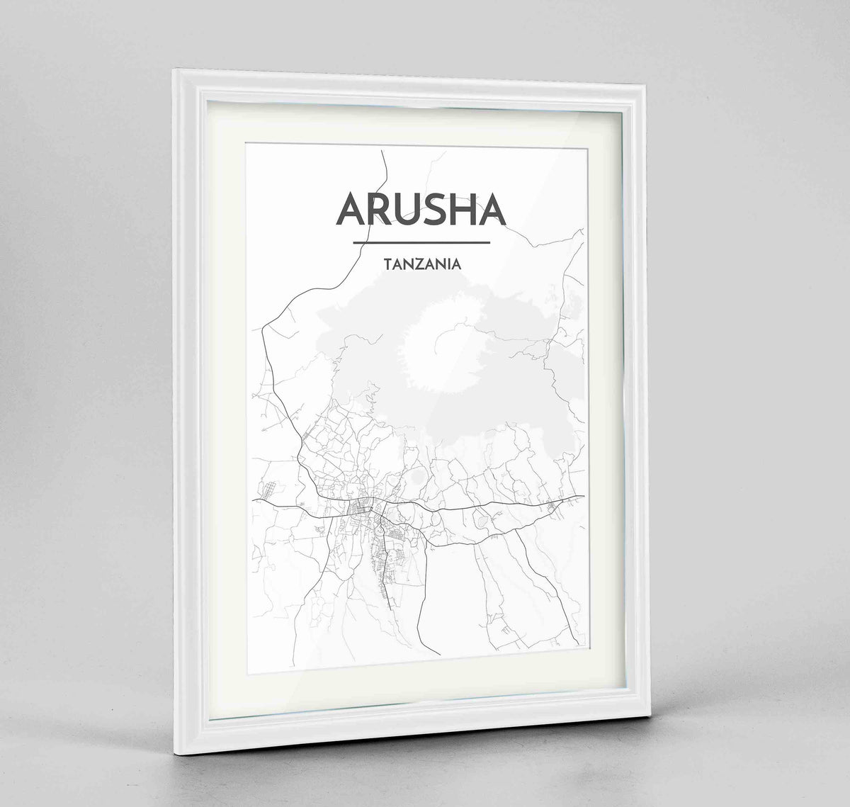 Framed Arusha Map Art Print 24x36&quot; Traditional White frame Point Two Design Group