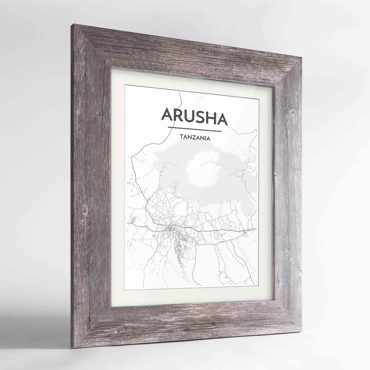 Framed Arusha Map Art Print 24x36&quot; Western Grey frame Point Two Design Group