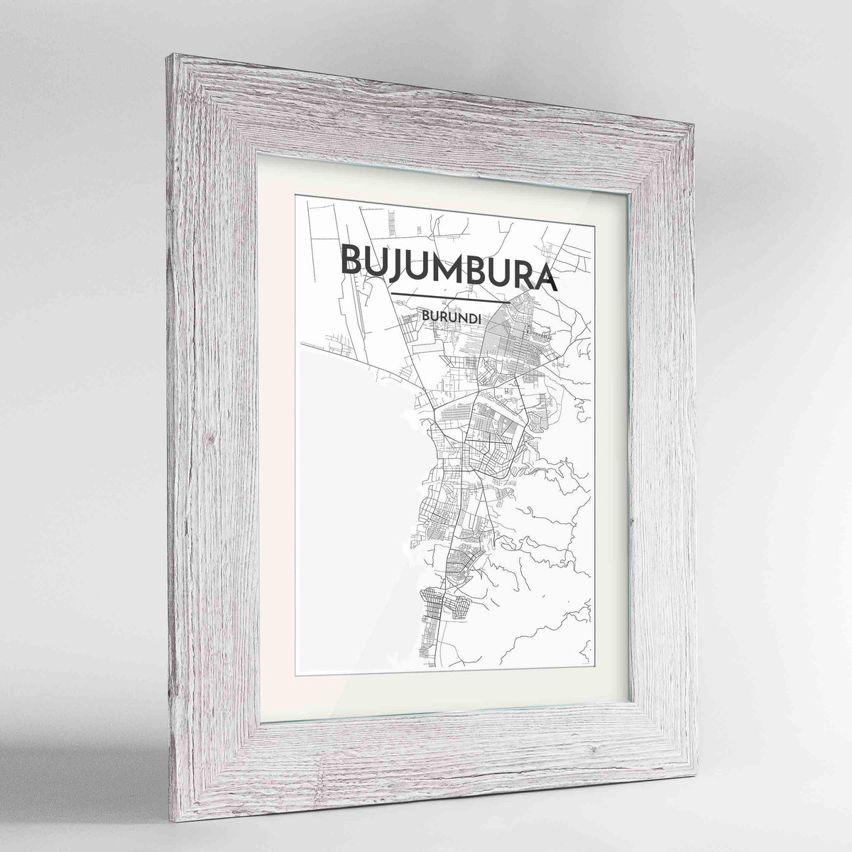 Framed Bujumbura Map Art Print 24x36&quot; Western White frame Point Two Design Group