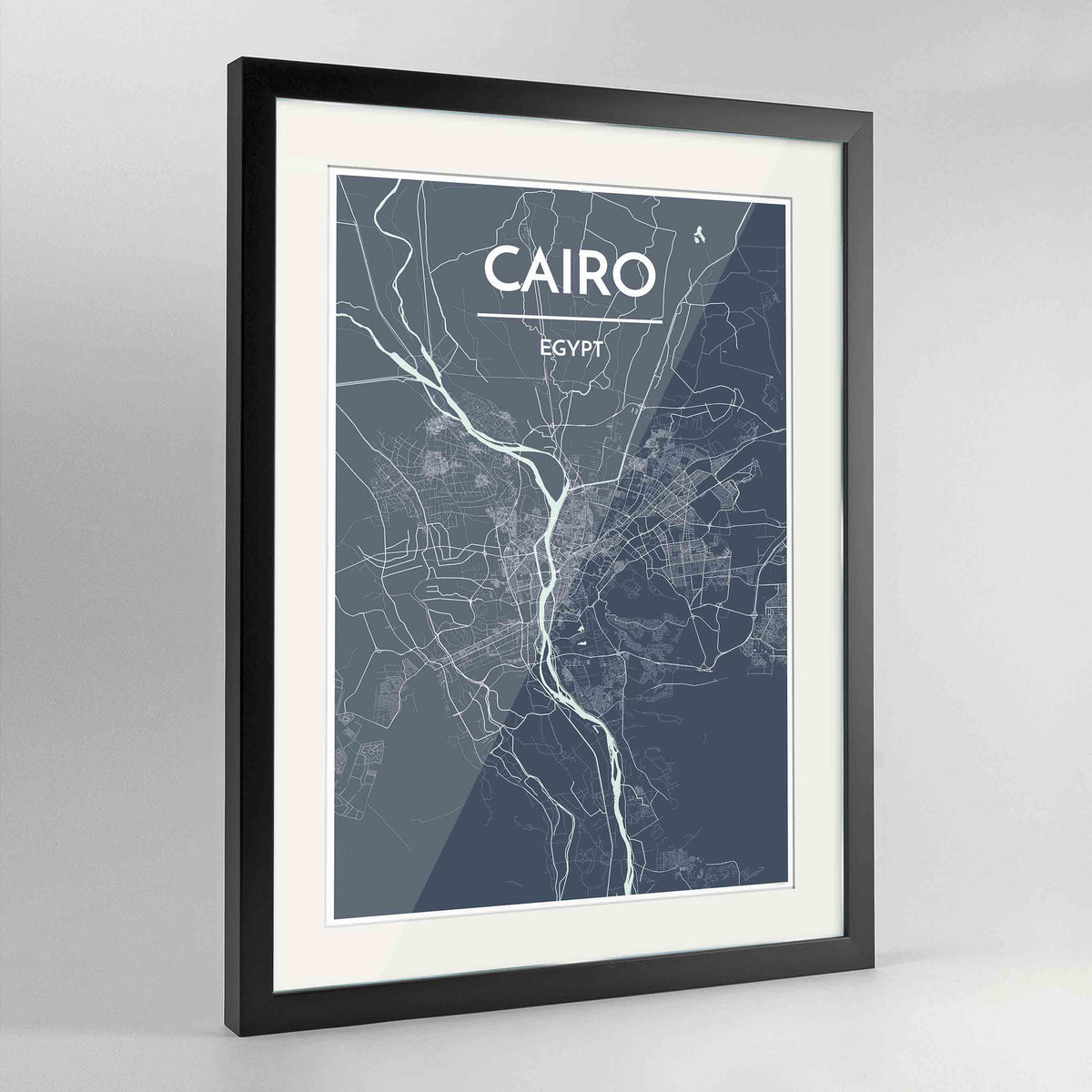 Framed Cairo Map Art Print 24x36&quot; Contemporary Black frame Point Two Design Group