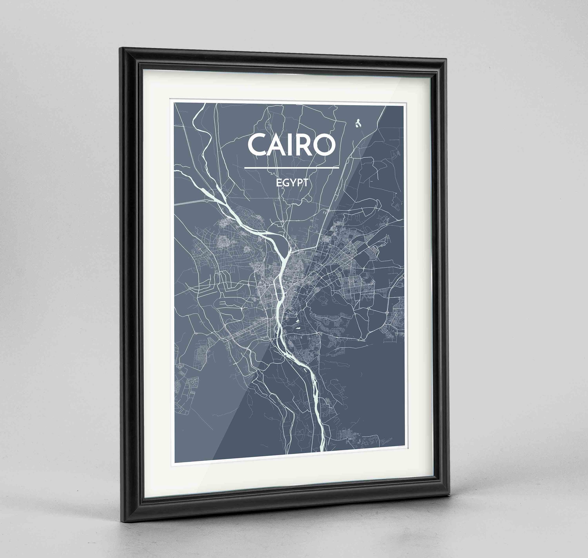 Framed Cairo Map Art Print 24x36" Traditional Black frame Point Two Design Group
