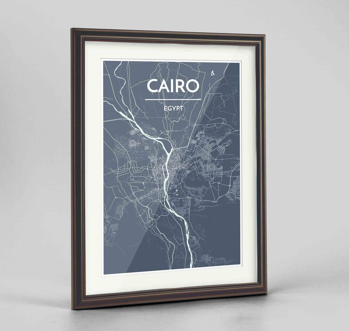 Framed Cairo Map Art Print 24x36&quot; Traditional Walnut frame Point Two Design Group
