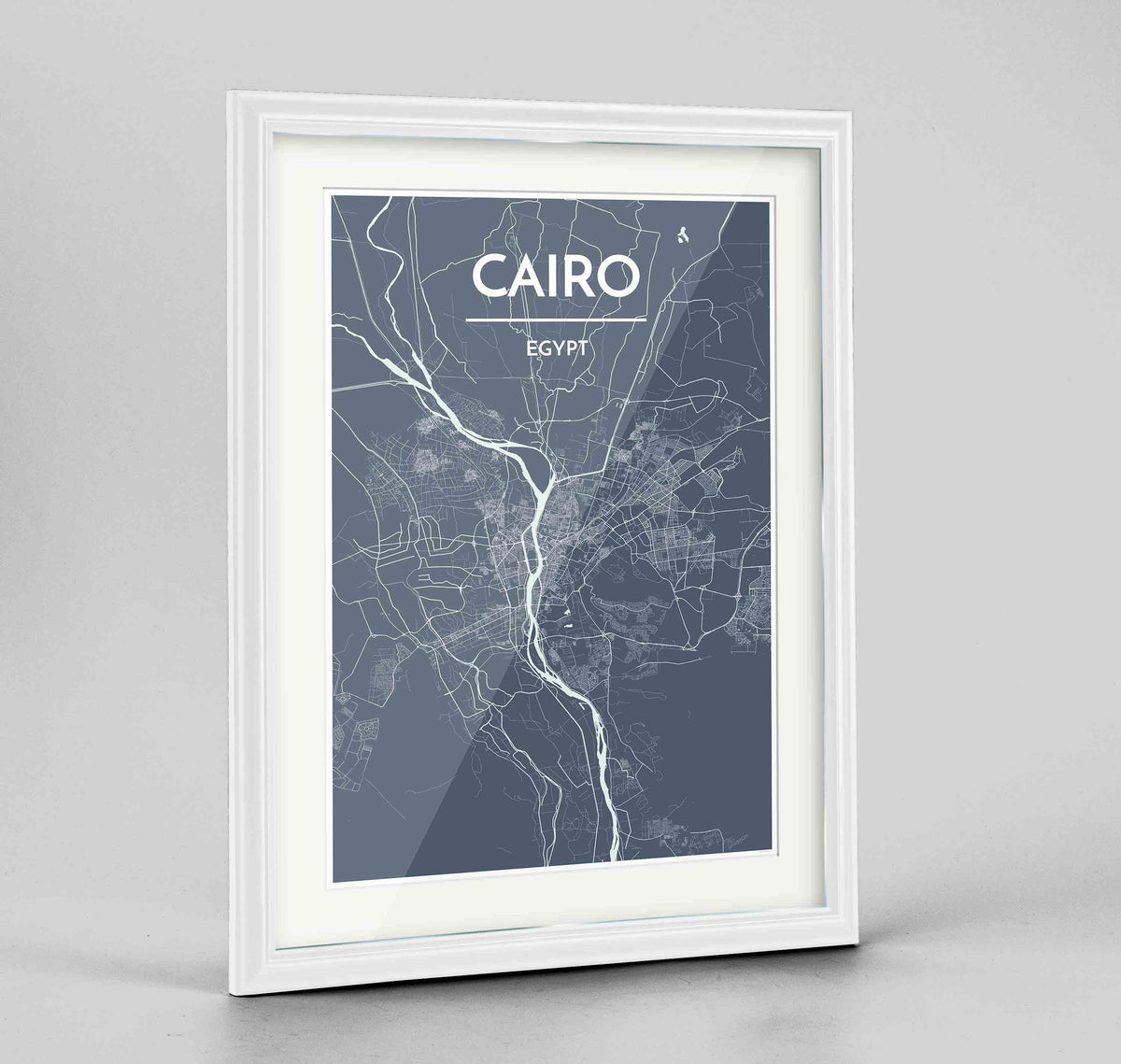 Framed Cairo Map Art Print 24x36&quot; Traditional White frame Point Two Design Group