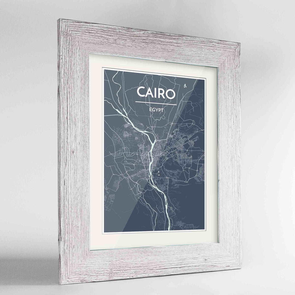 Framed Cairo Map Art Print 24x36&quot; Western White frame Point Two Design Group