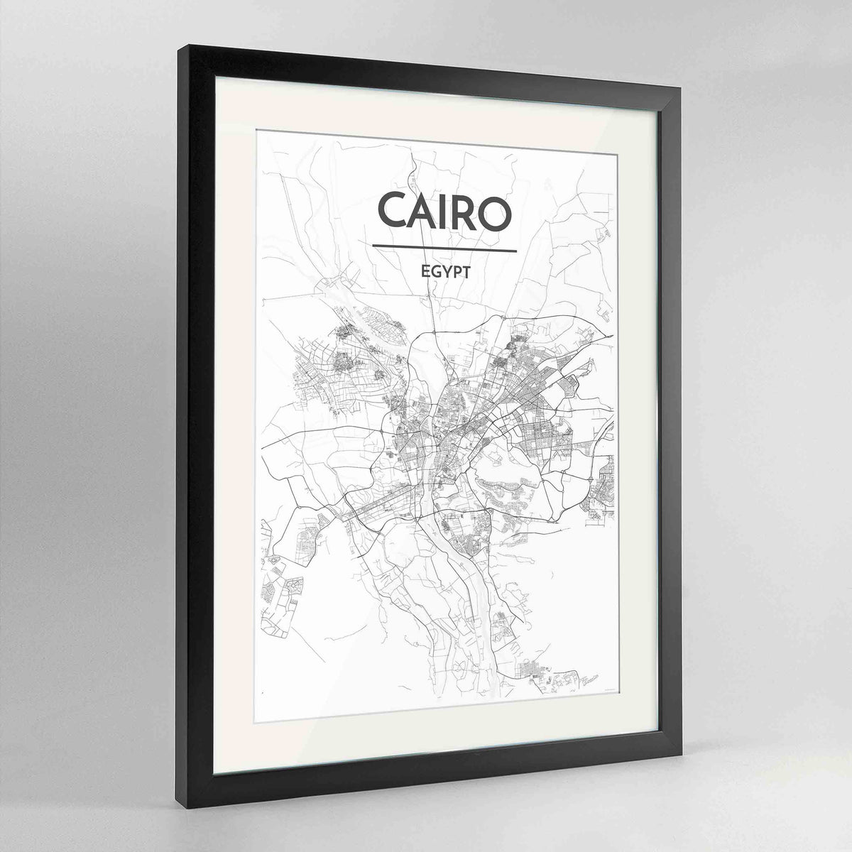 Framed Cairo Map Art Print 24x36&quot; Contemporary Black frame Point Two Design Group