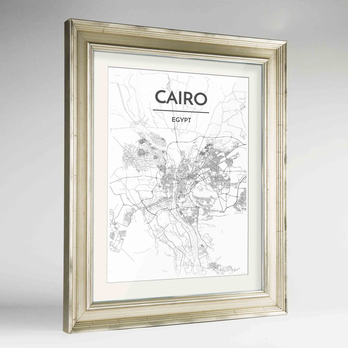 Framed Cairo Map Art Print 24x36&quot; Champagne frame Point Two Design Group