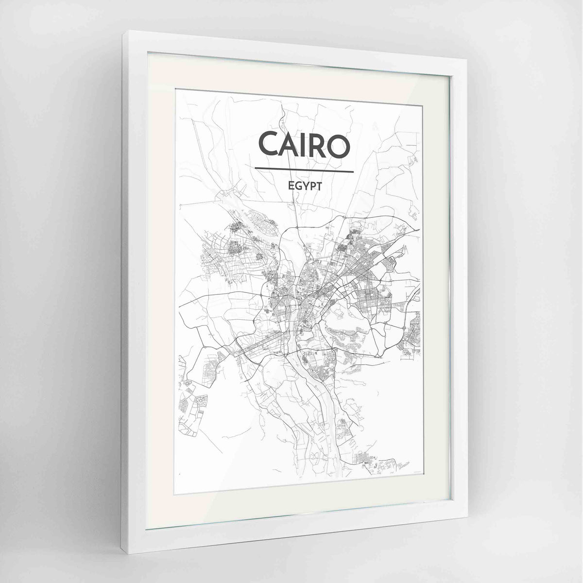Framed Cairo Map Art Print 24x36&quot; Contemporary White frame Point Two Design Group