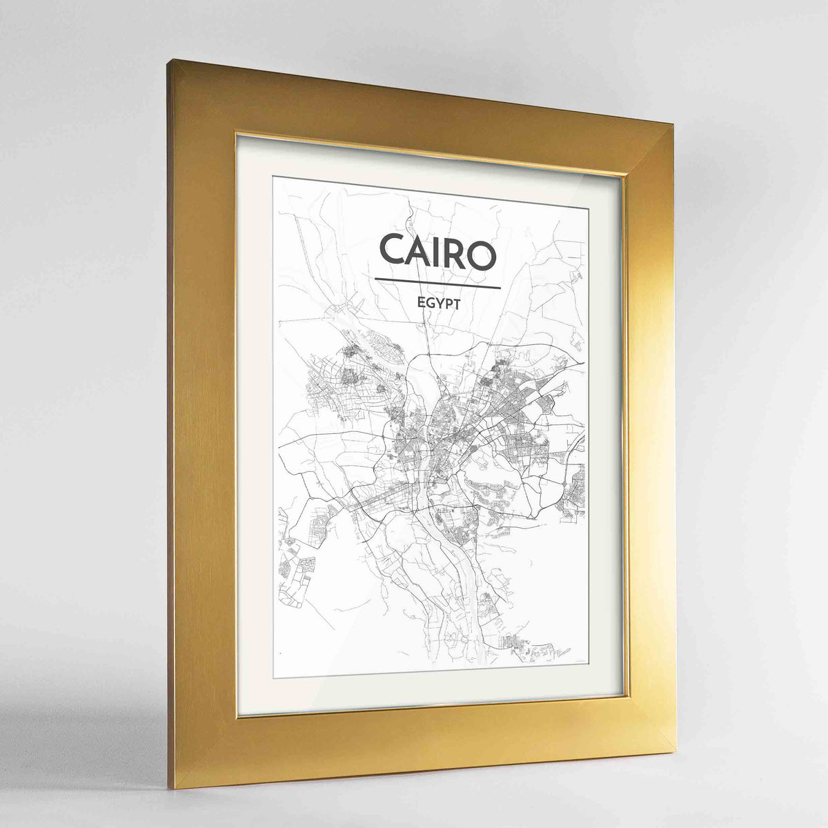 Framed Cairo Map Art Print 24x36&quot; Gold frame Point Two Design Group