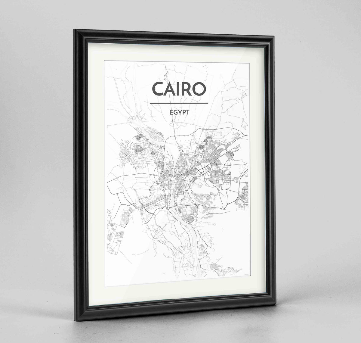 Framed Cairo Map Art Print 24x36&quot; Traditional Black frame Point Two Design Group