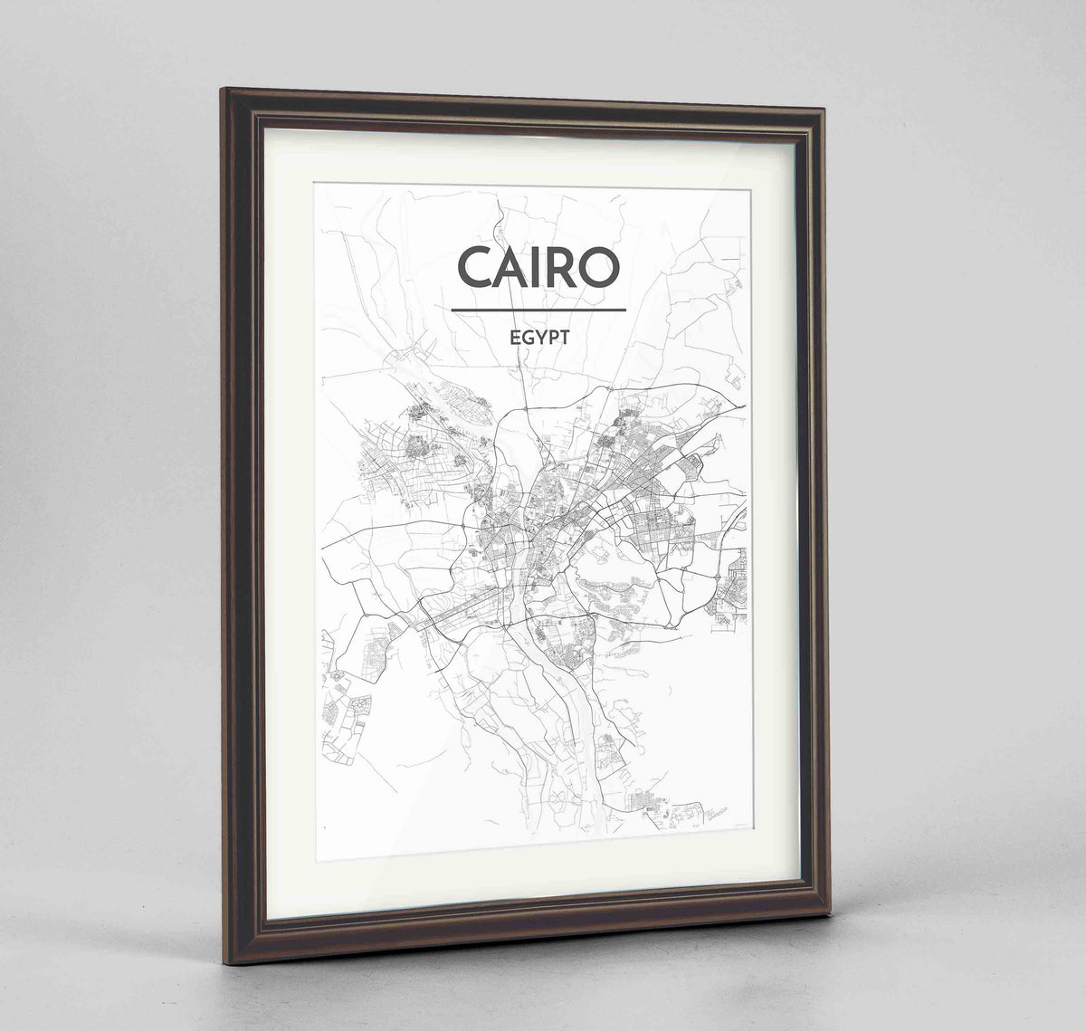 Framed Cairo Map Art Print 24x36&quot; Traditional Walnut frame Point Two Design Group