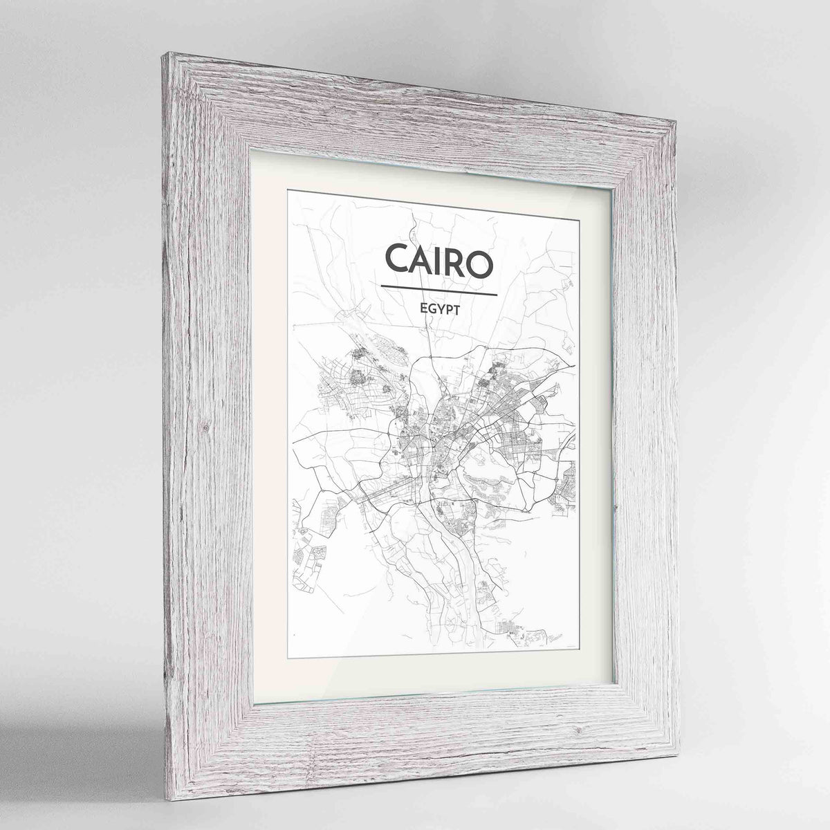 Framed Cairo Map Art Print 24x36&quot; Western White frame Point Two Design Group