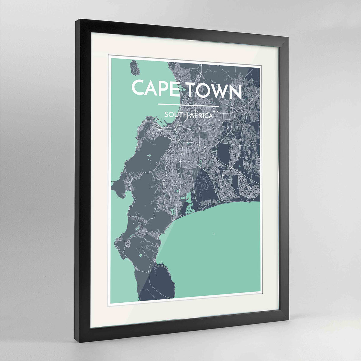Framed Cape Town Map Art Print 24x36&quot; Contemporary Black frame Point Two Design Group