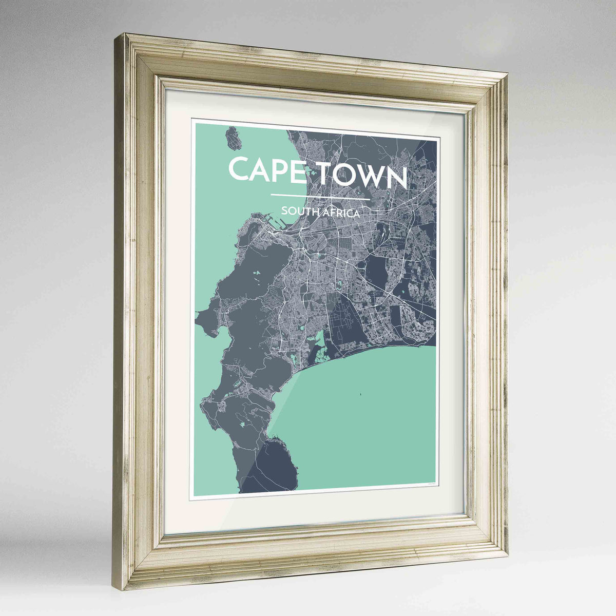 Framed Cape Town Map Art Print 24x36&quot; Champagne frame Point Two Design Group