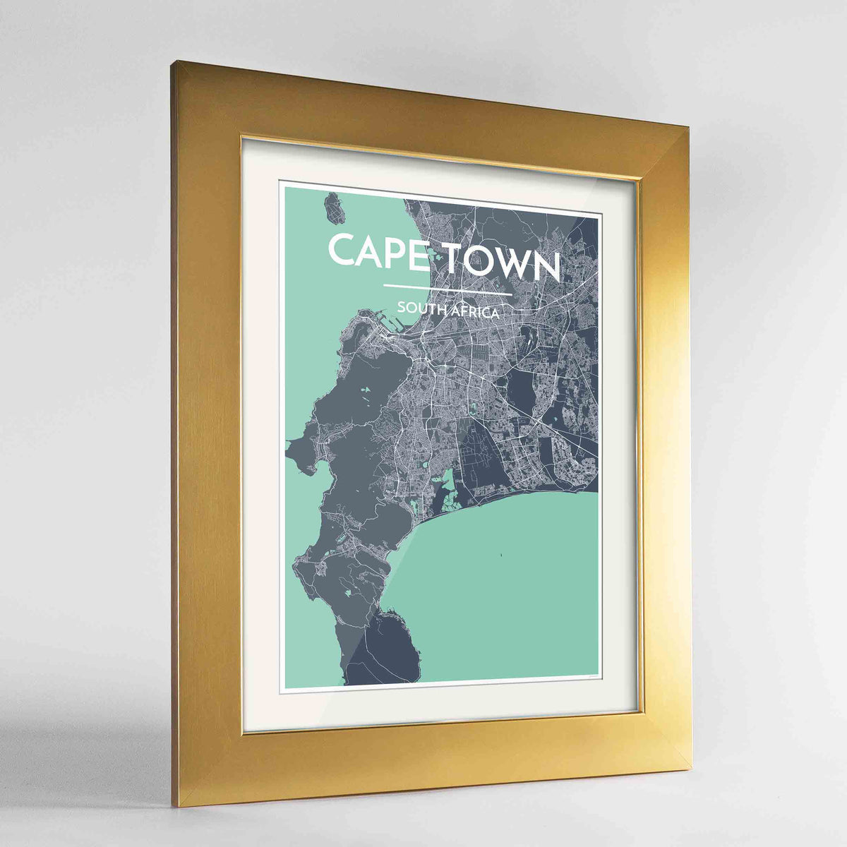 Framed Cape Town Map Art Print 24x36&quot; Gold frame Point Two Design Group