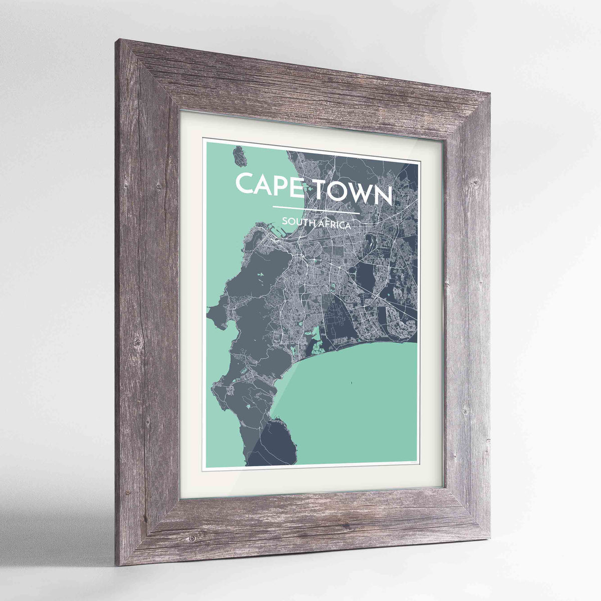 Framed Cape Town Map Art Print 24x36&quot; Western Grey frame Point Two Design Group