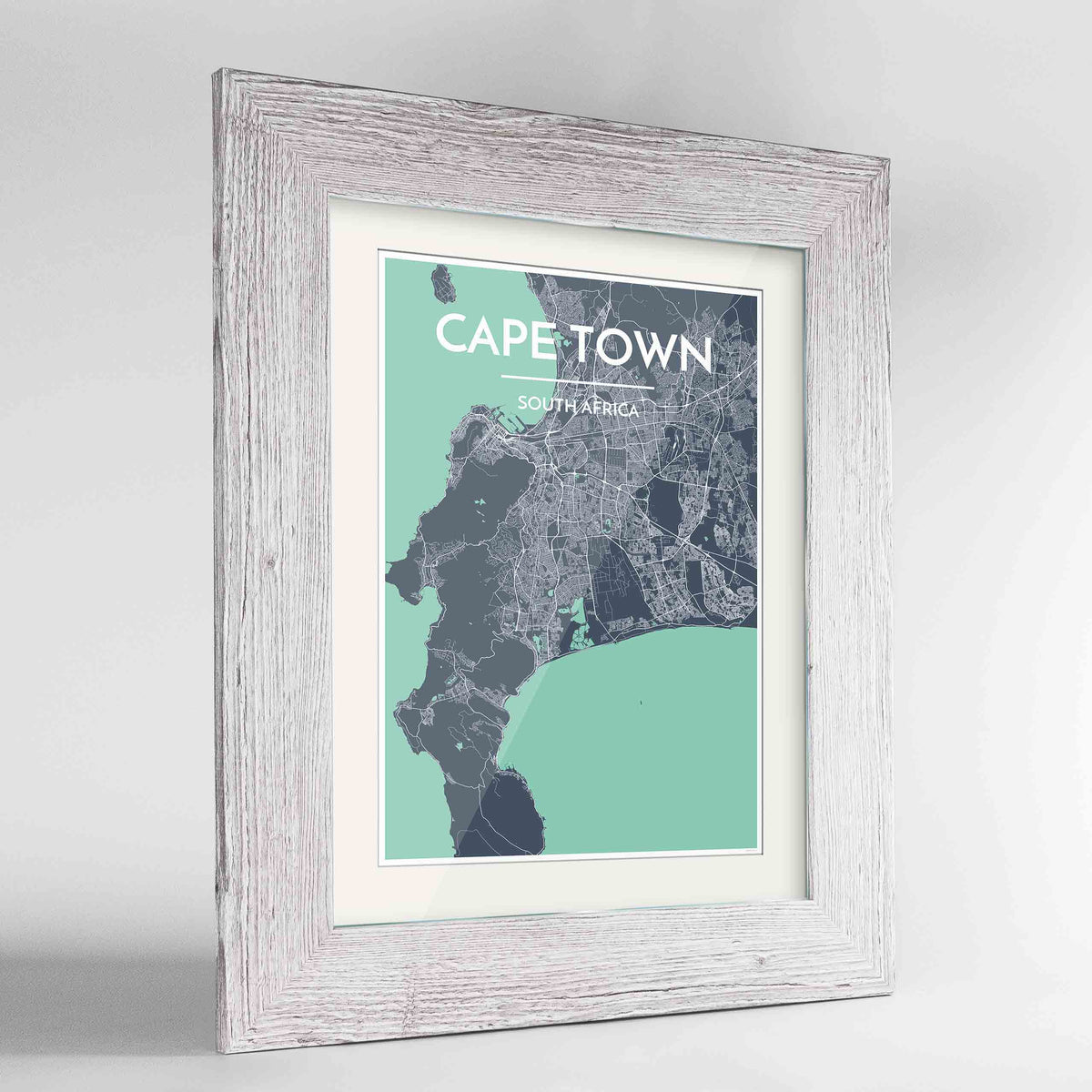Framed Cape Town Map Art Print 24x36&quot; Western White frame Point Two Design Group