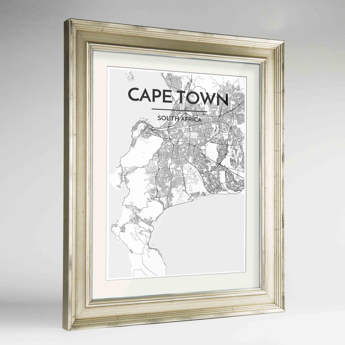 Framed Cape Town Map Art Print 24x36&quot; Champagne frame Point Two Design Group