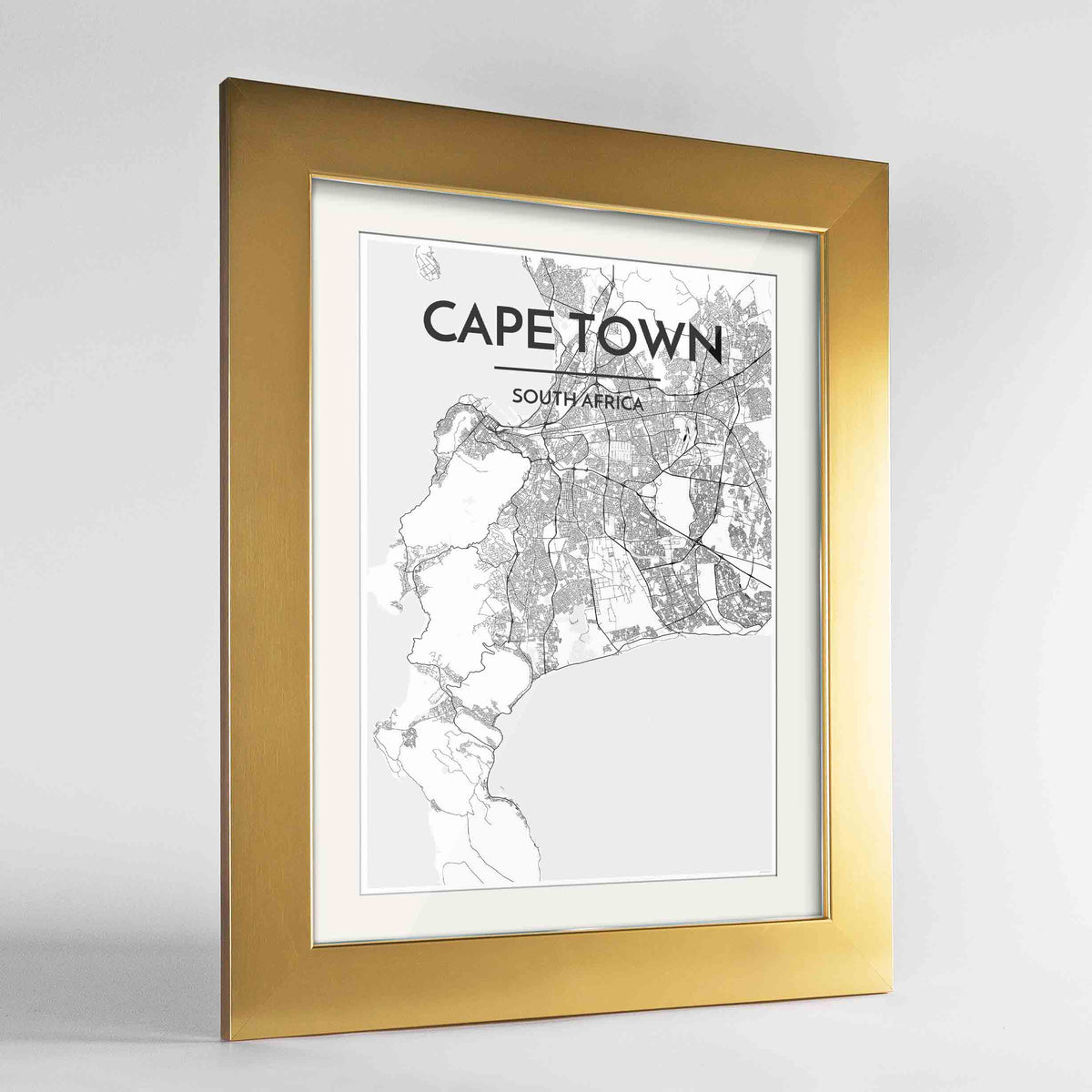 Framed Cape Town Map Art Print 24x36&quot; Gold frame Point Two Design Group