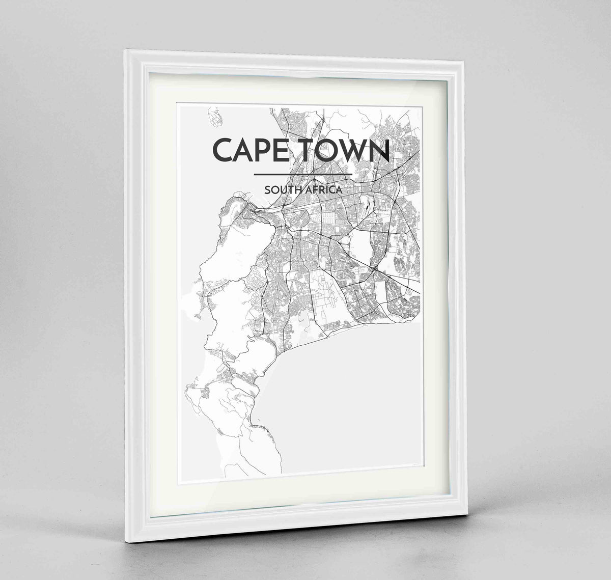 Framed Cape Town Map Art Print 24x36&quot; Traditional White frame Point Two Design Group