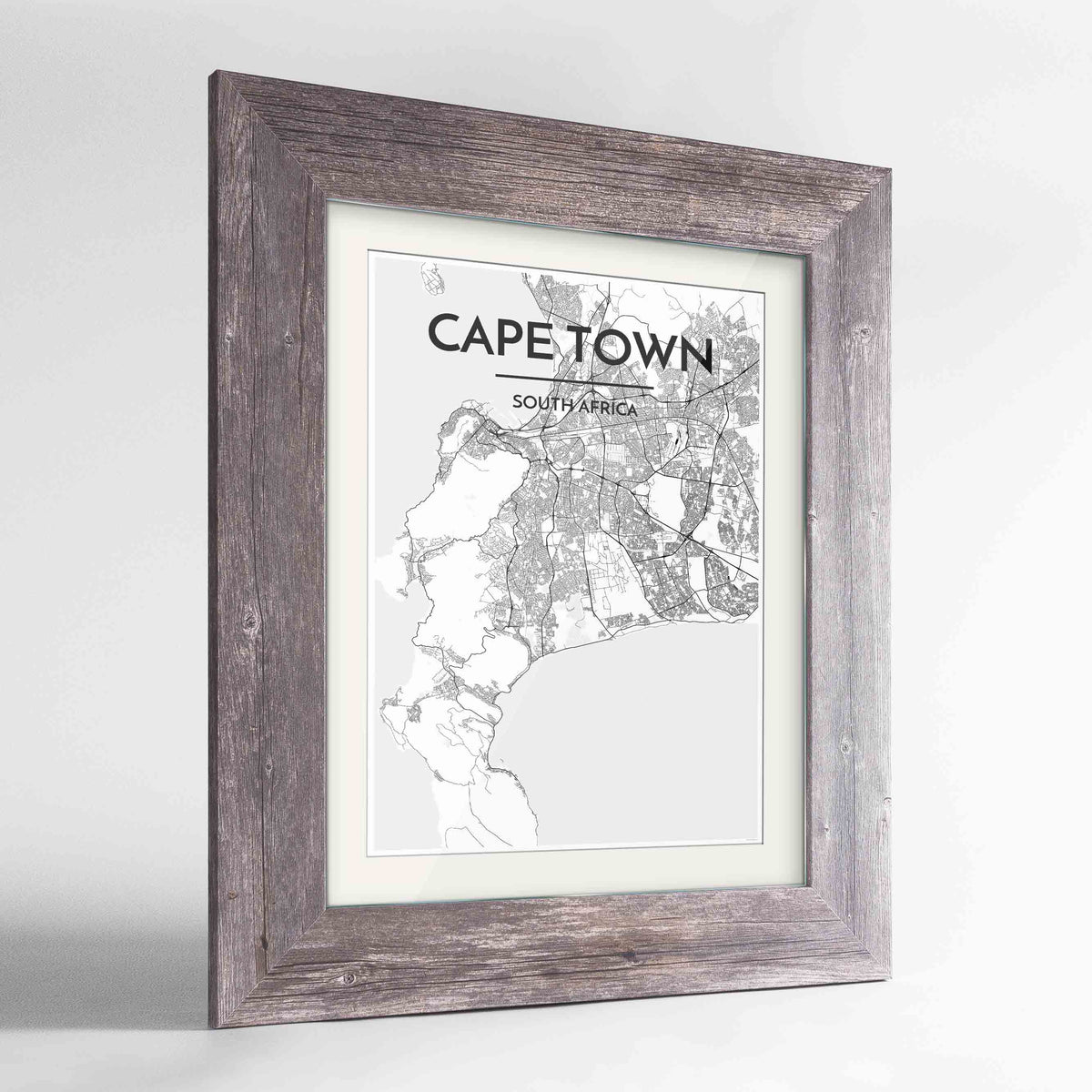 Framed Cape Town Map Art Print 24x36&quot; Western Grey frame Point Two Design Group