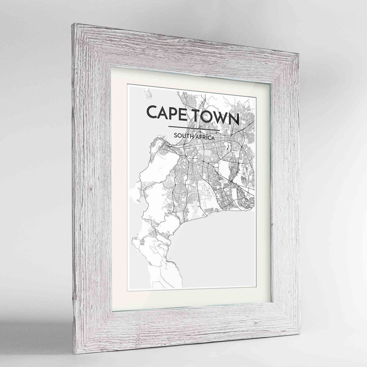 Framed Cape Town Map Art Print 24x36&quot; Western White frame Point Two Design Group