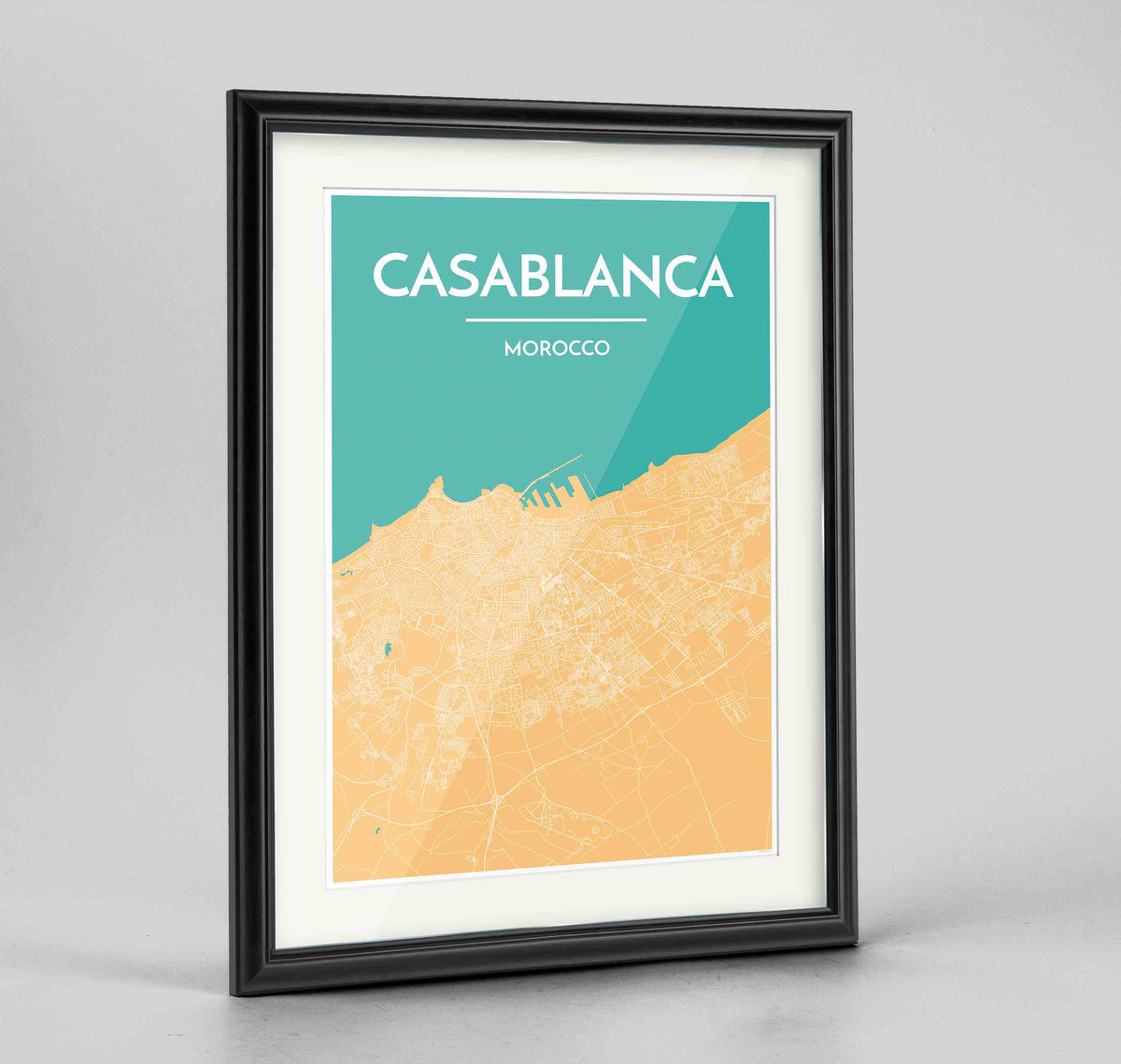 Framed Casablanca Map Art Print 24x36&quot; Traditional Black frame Point Two Design Group