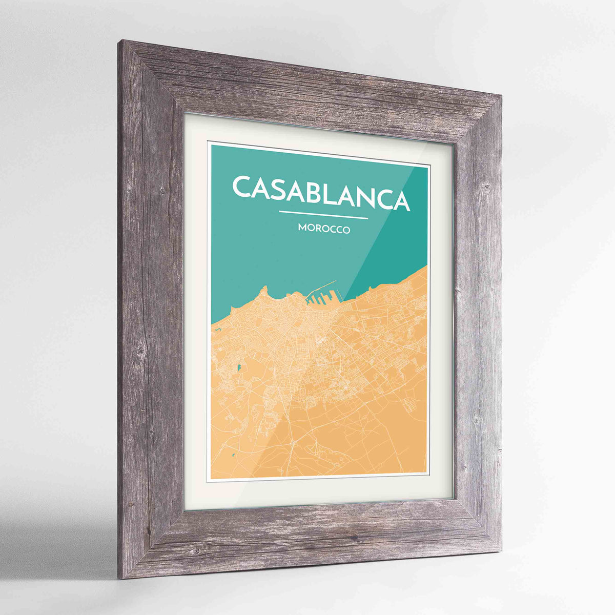 Framed Casablanca Map Art Print 24x36&quot; Western Grey frame Point Two Design Group