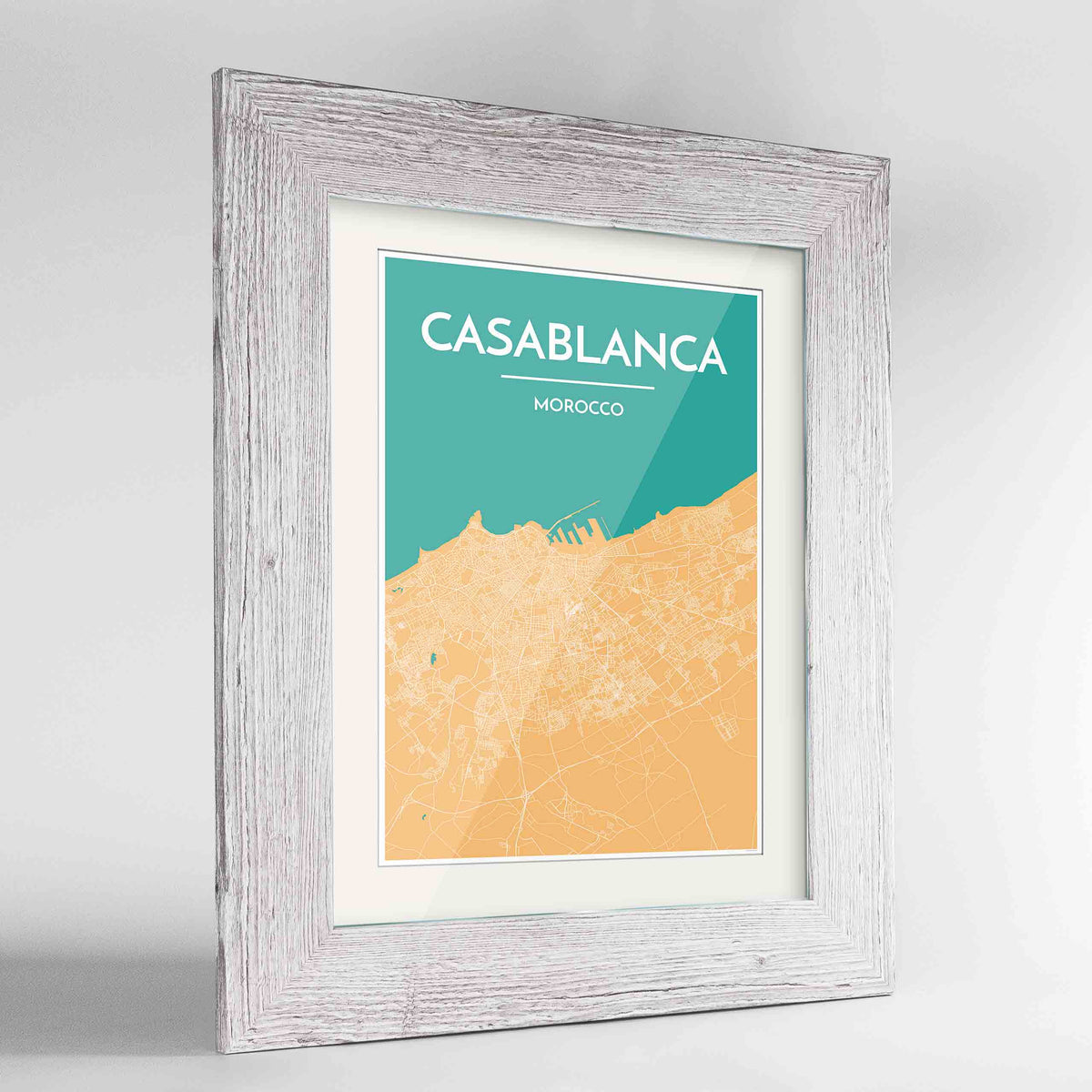 Framed Casablanca Map Art Print 24x36&quot; Western White frame Point Two Design Group