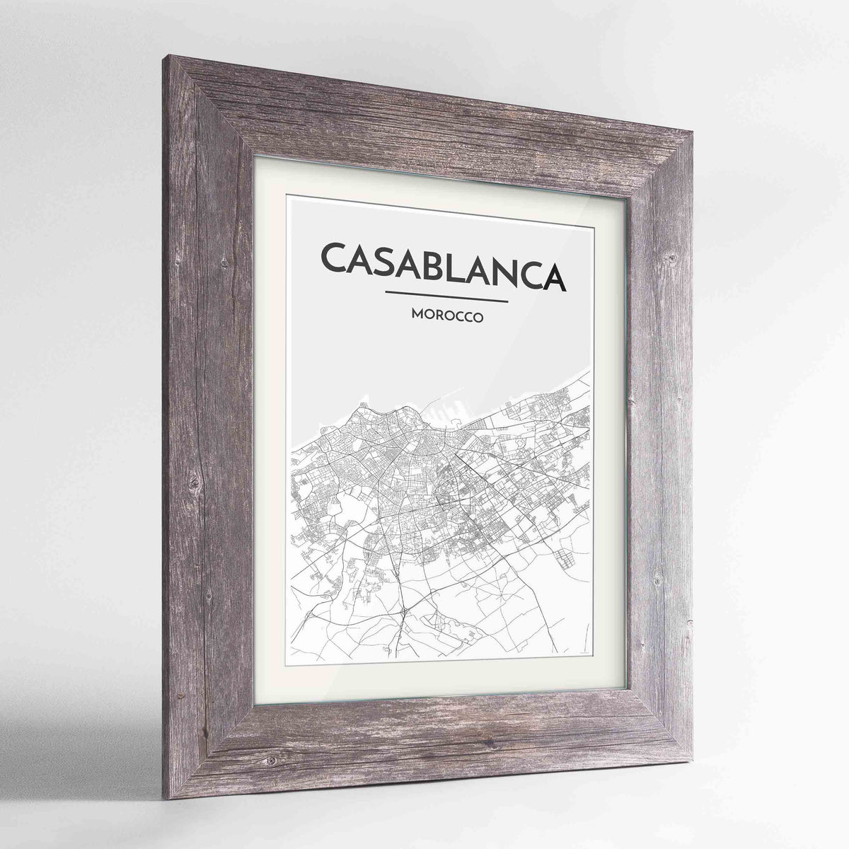 Framed Casablanca Map Art Print 24x36&quot; Western Grey frame Point Two Design Group