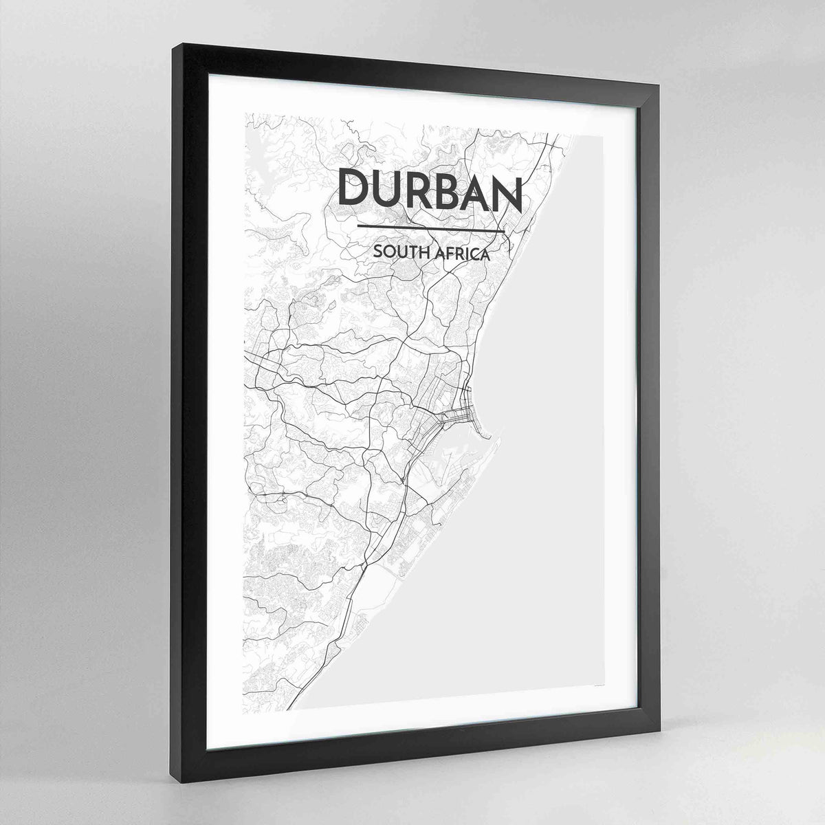 Durban Map Art Print - Framed